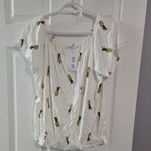 Ricki's White Blouse with Pineapple Print